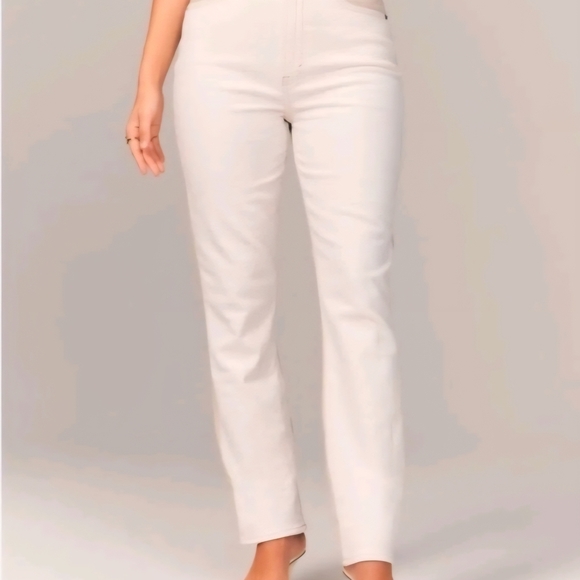 Abercrombie & Fitch Slim Straight Ultra High Rise Faux Leather Denim Jeans 34-18 - Picture 3 of 14